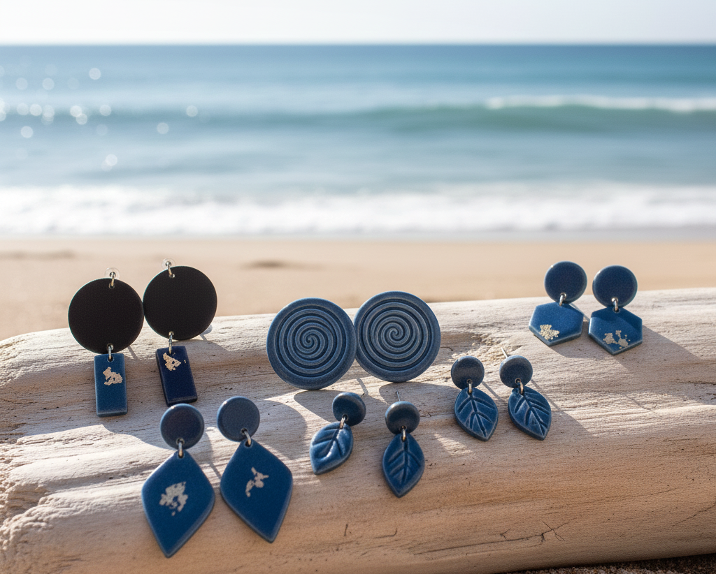 Ohrringe aus Porzellan in blau