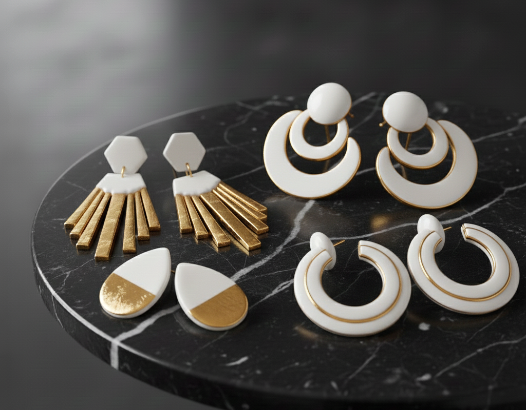 Ohrringe aus Porzellan in Gold