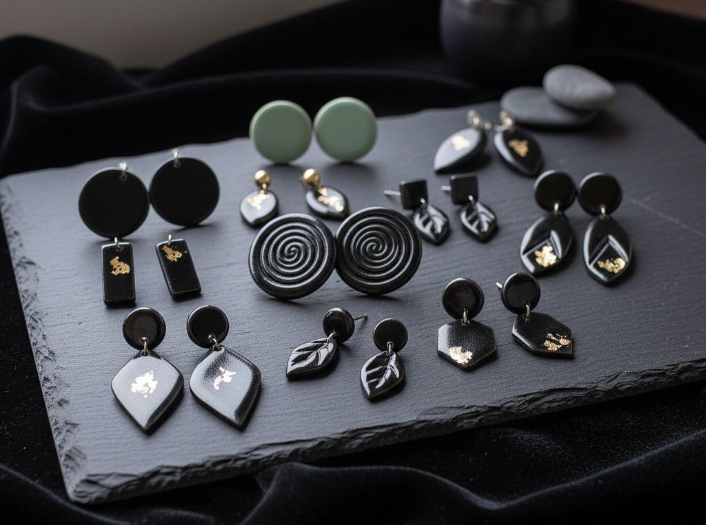 Ohrringe aus Porzellan in schwarz